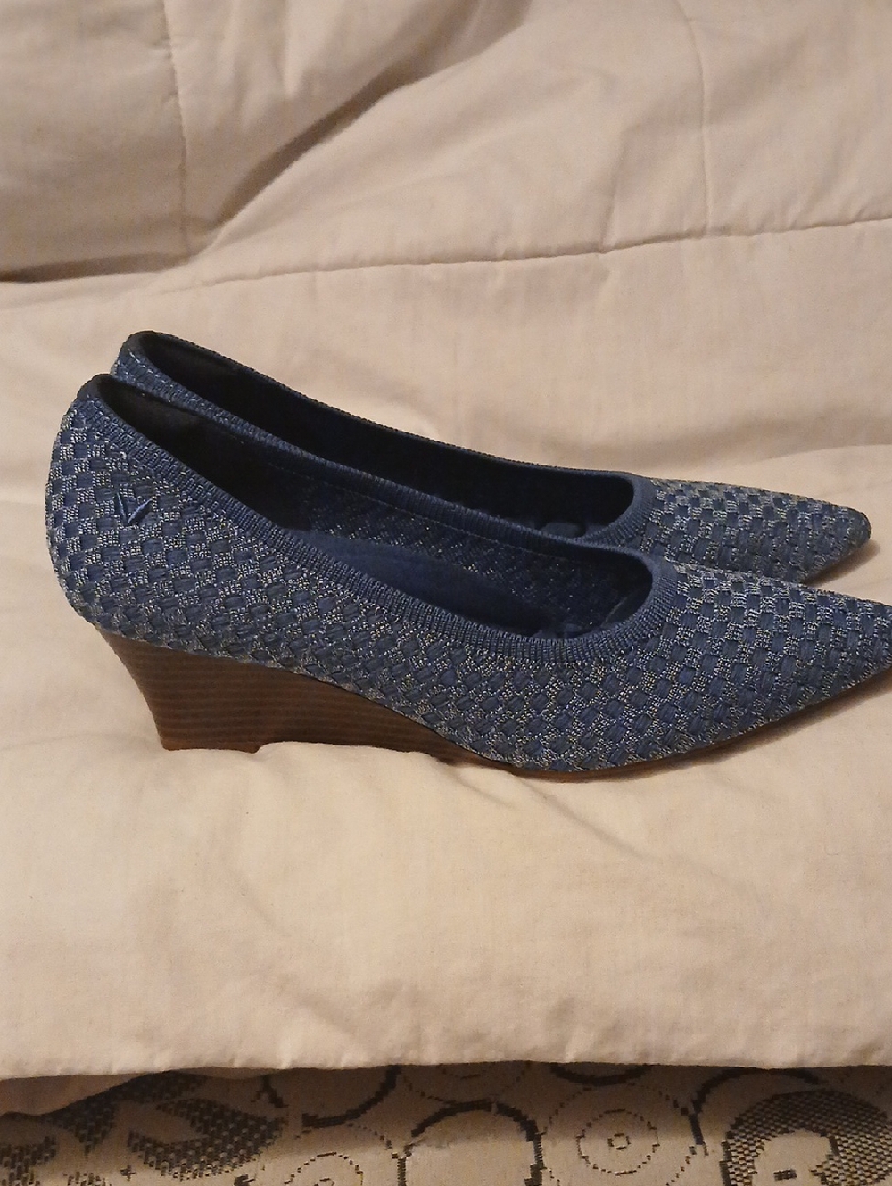 Women's Denim Blue Pointed-Toe Wedge Heels